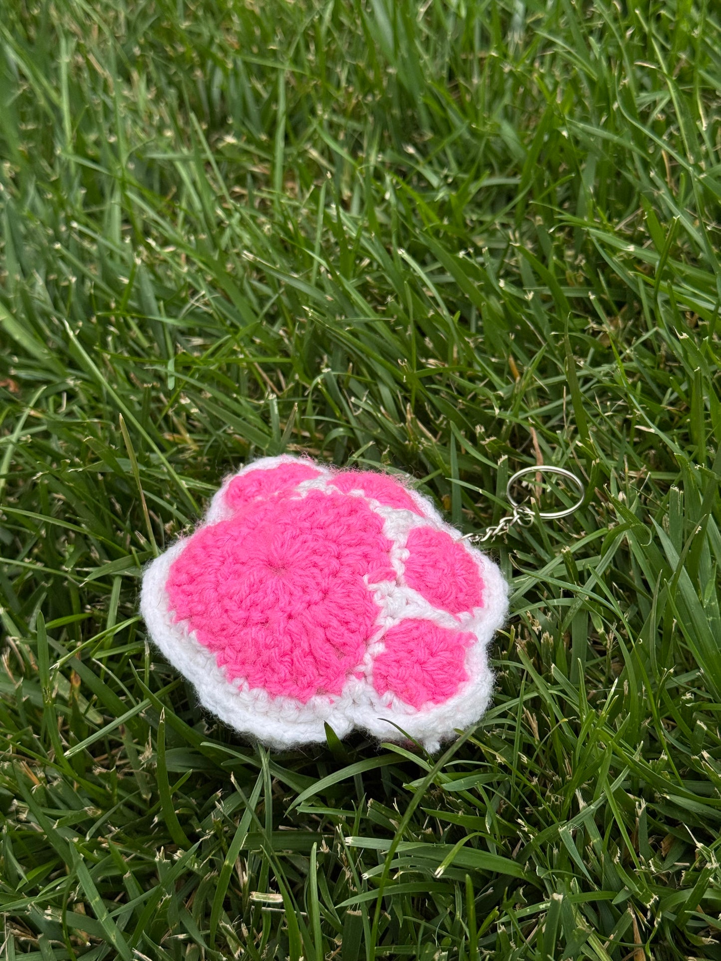 Handmade Crochet Paw Print Plush Keychain – Pink