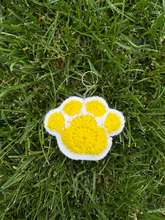 Handmade Crochet Paw Print Plush Keychain – Yellow