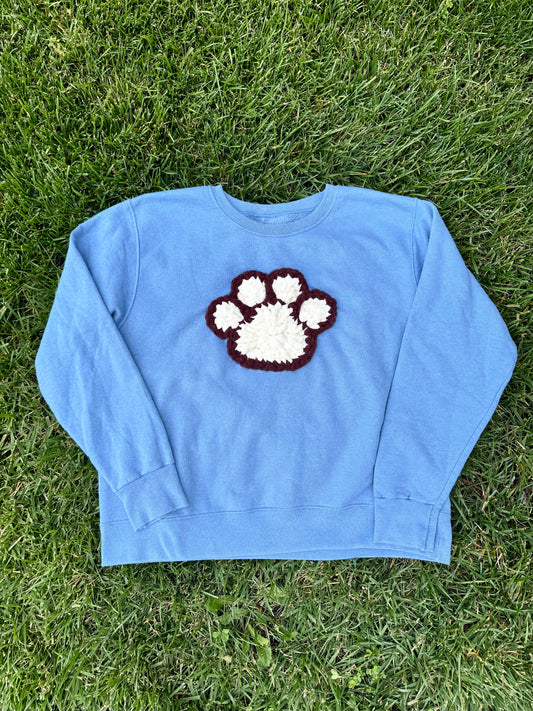 Crochet Paw Print Crewneck Sweatshirt – Blue/White – Size 2X