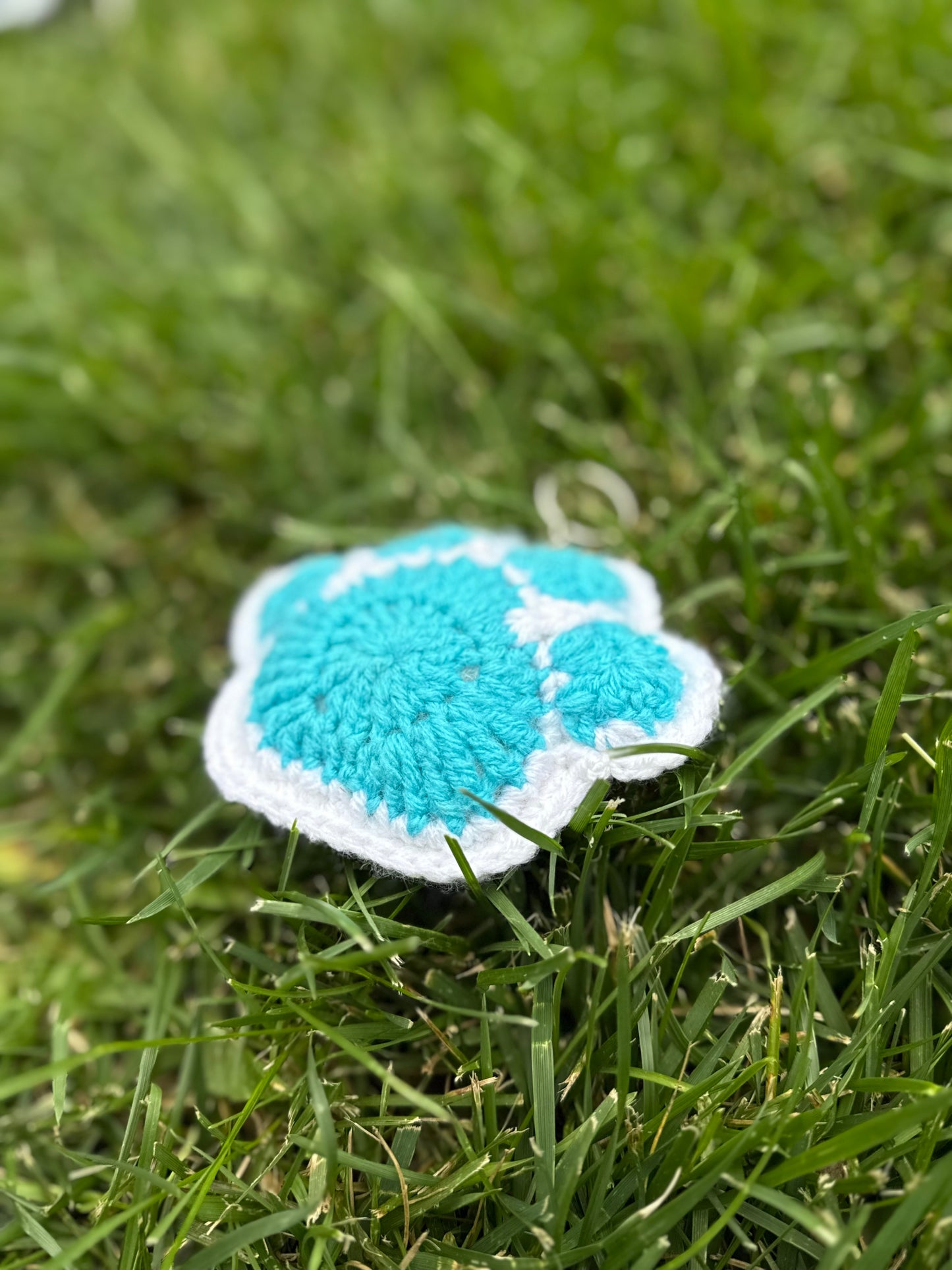 Handmade Crochet Paw Print Plush Keychain – Teal Blue