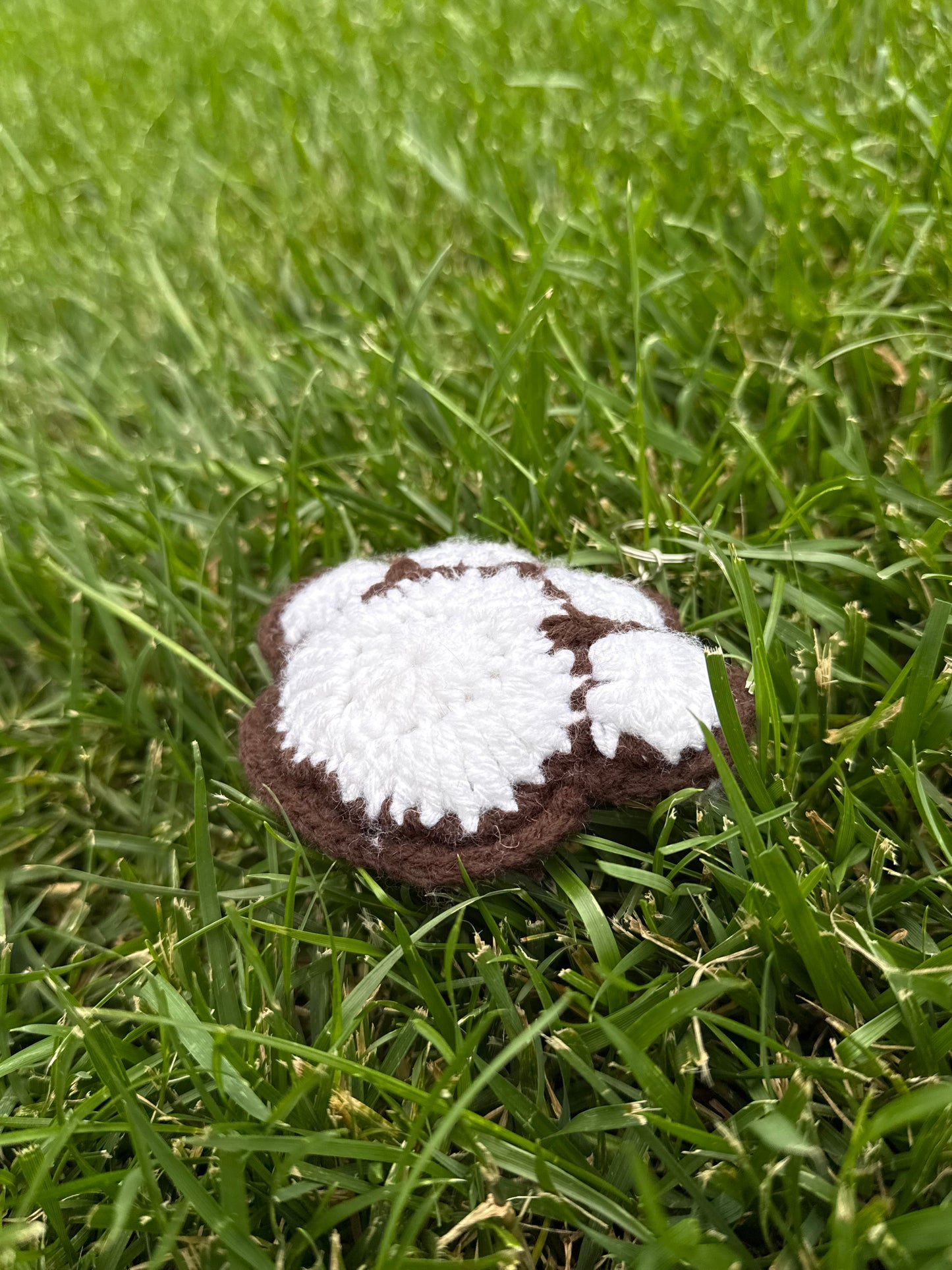 Handmade Crochet Paw Print Plush Keychain – White/Brown