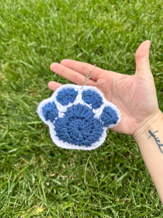 Handmade Crochet Paw Print Plush Keychain – Navy