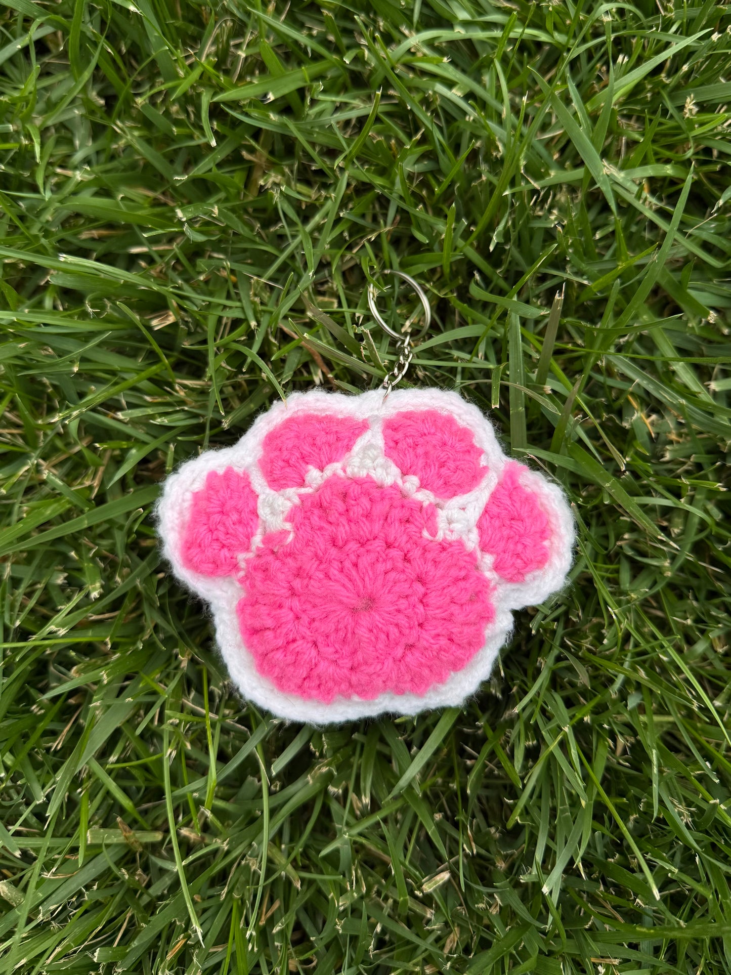 Handmade Crochet Paw Print Plush Keychain – Pink