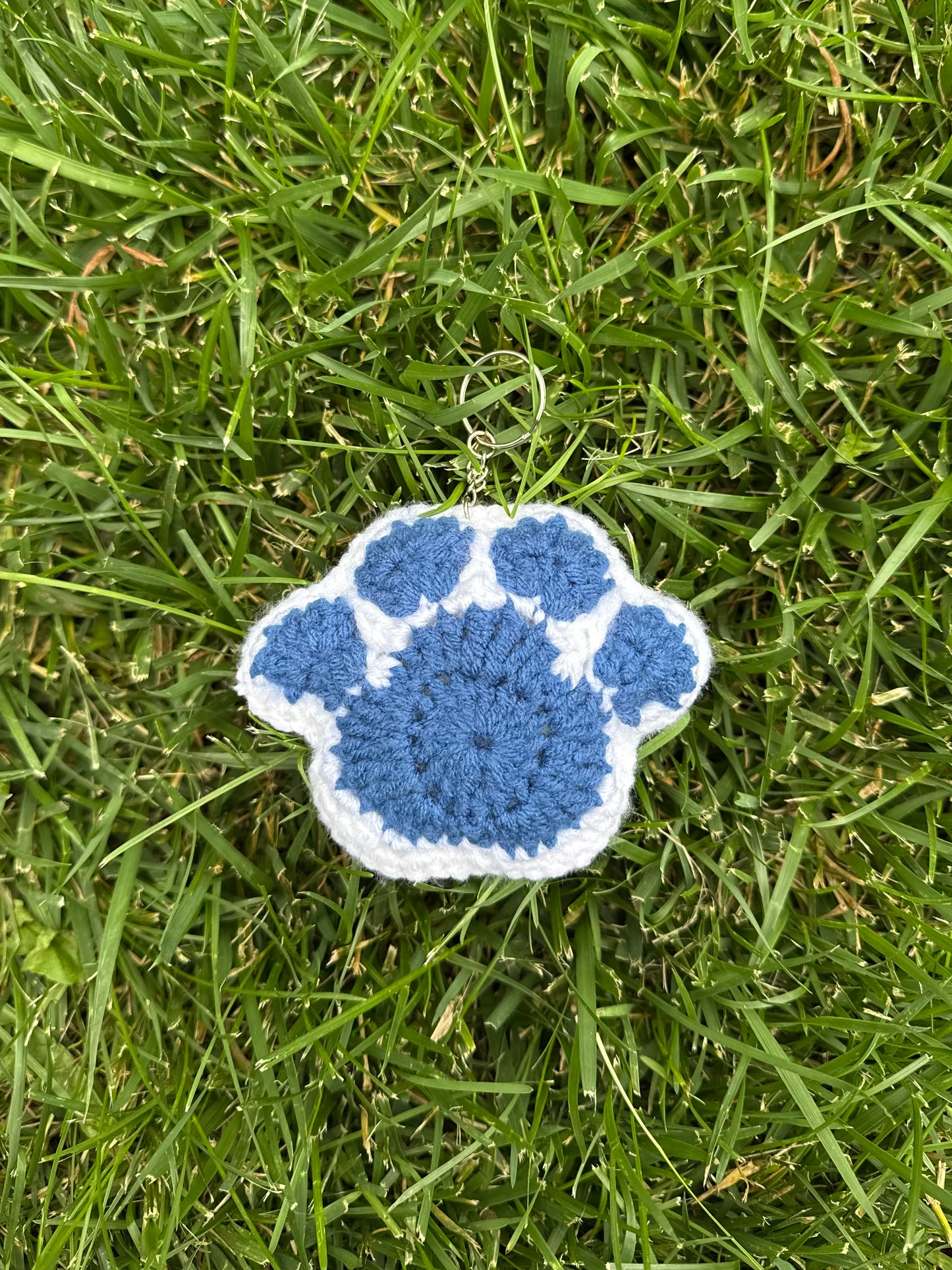 Handmade Crochet Paw Print Plush Keychain – Navy