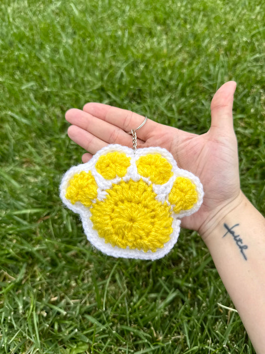 Handmade Crochet Paw Print Plush Keychain – Yellow