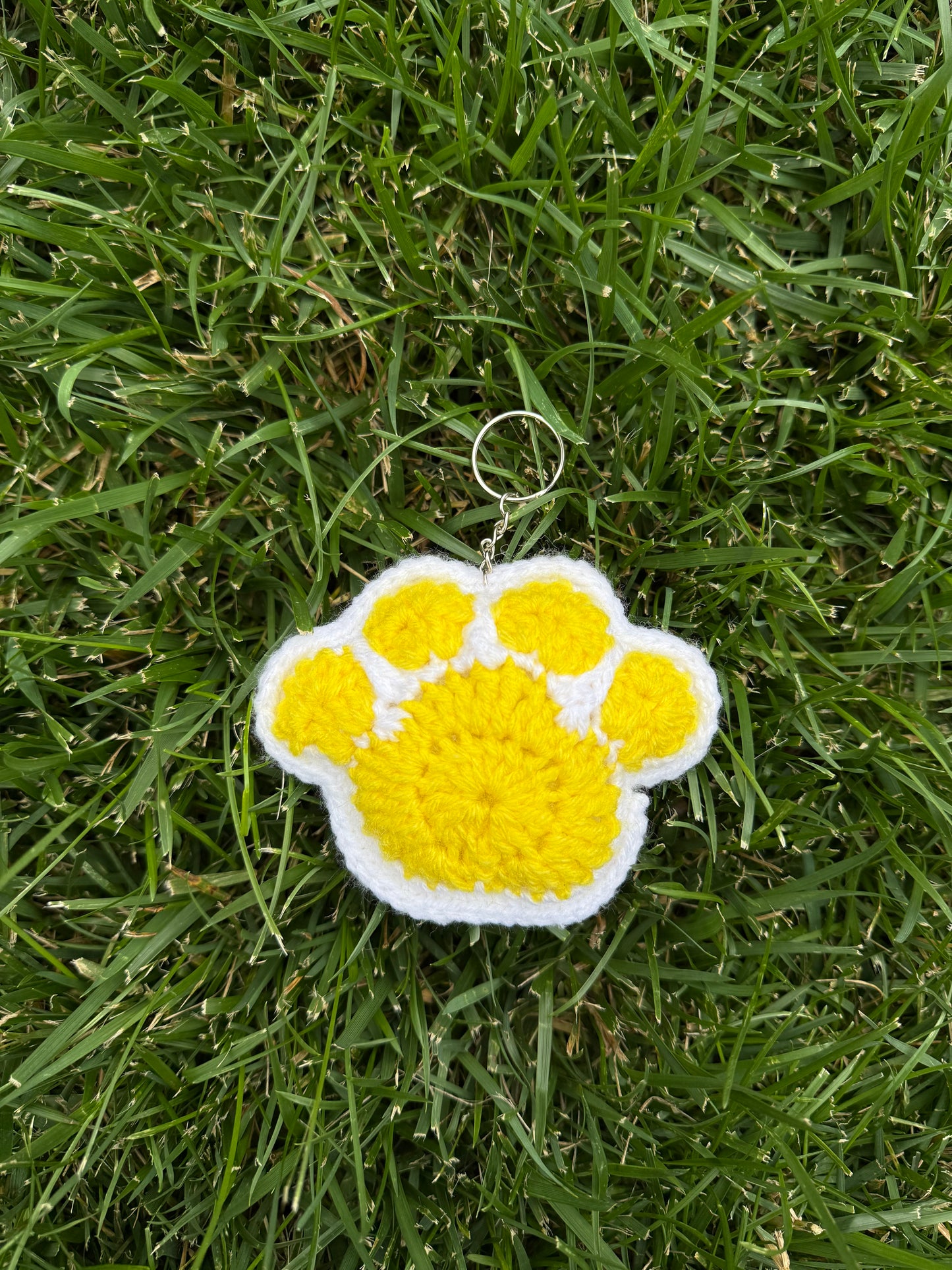 Handmade Crochet Paw Print Plush Keychain – Yellow
